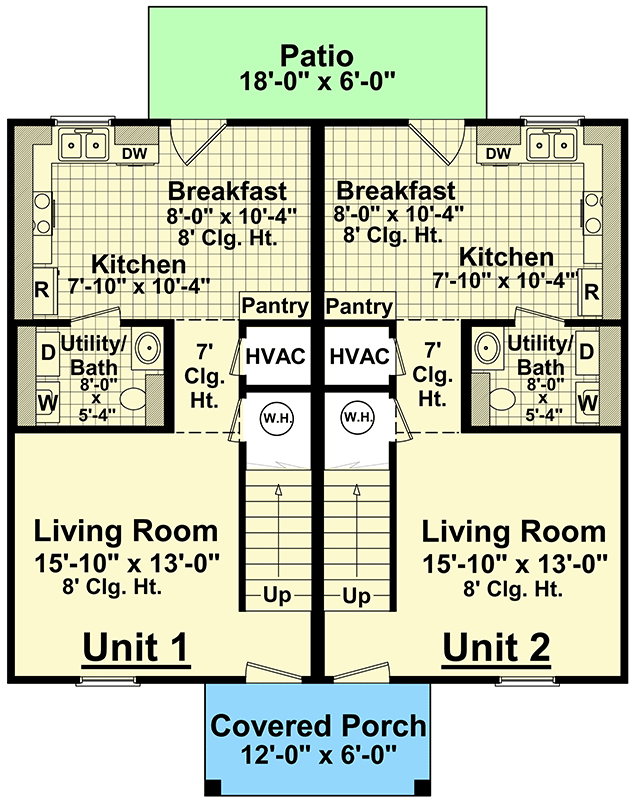 Plan 51035MM: Full-Featured Duplex Plan with Matching 945 Square Foot 2-Bed Units - Floor Plan - Main Level - Traditional