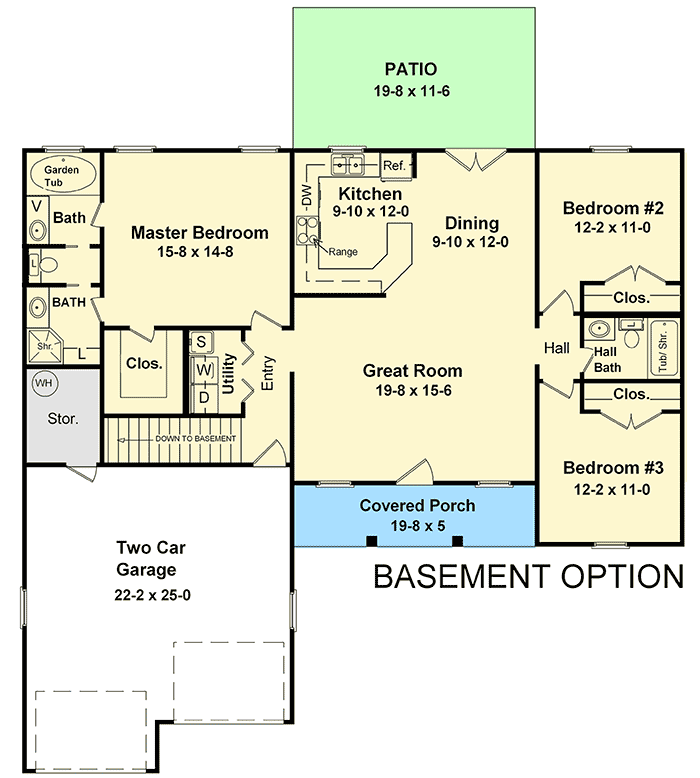 Plan 5105MM: Attractive Traditional Ranch Home Plan - 1400 Sq Ft - Floor Plan - Basement Option - Ranch, Southern, Traditional