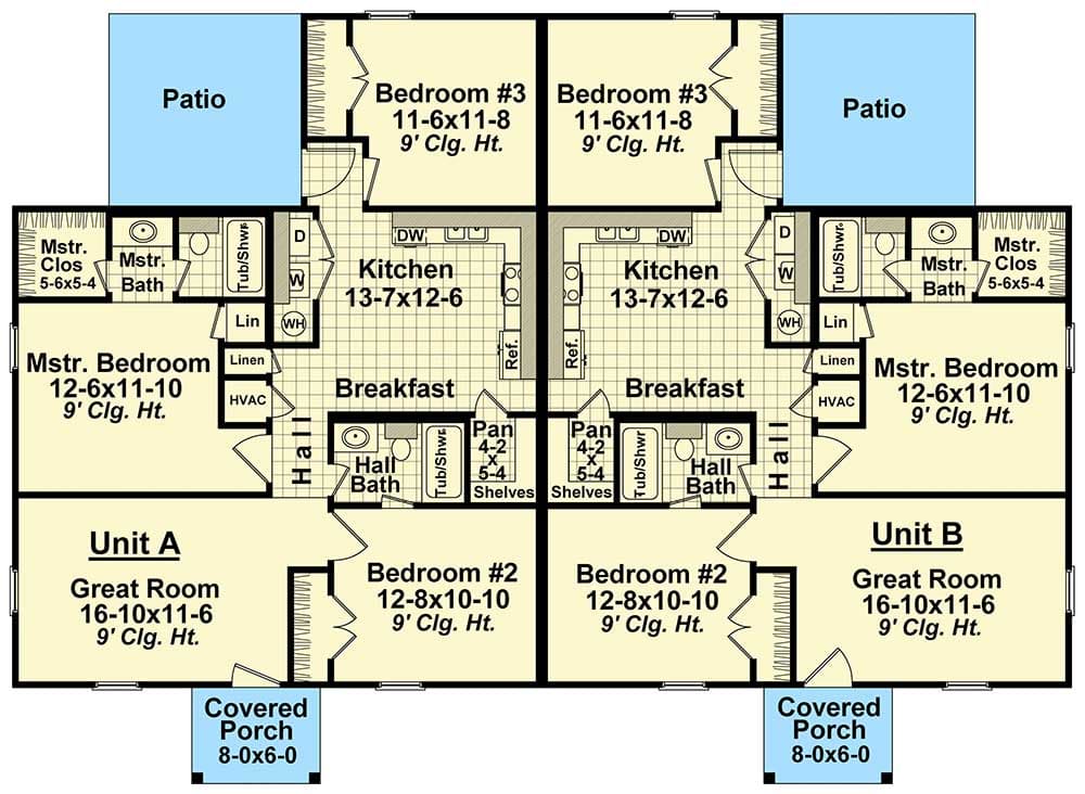 Plan 51114MM: Beautiful 3 Bedroom Duplex in Many Sizes - Floor Plan - Main Level