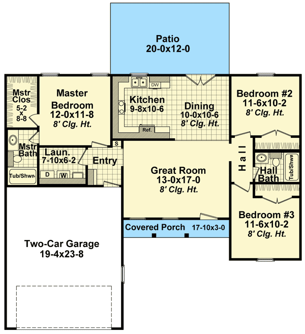 Plan 51115MM: Country Ranch in Many Flavors - 1200 Sq Ft - Floor Plan - Main Level - Country, Ranch