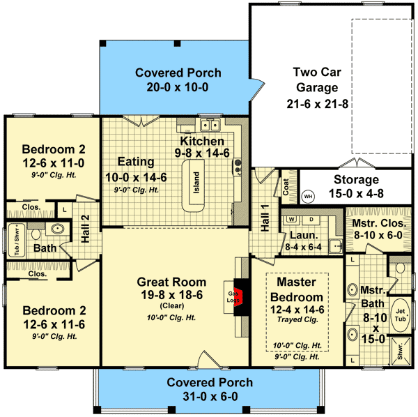 Plan 51126MM: 3 Bed Acadian in Multiple Versions - Floor Plan - Main Level - Acadian, Country, European, French Country, Louisiana-Style, Southern