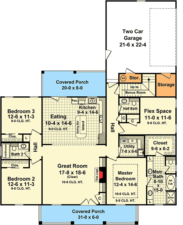 Plan 51163MM: Flexible French Country With Bonus and Flex Rooms - Floor Plan - Main Level - Acadian, European, French Country, Louisiana-Style, Southern