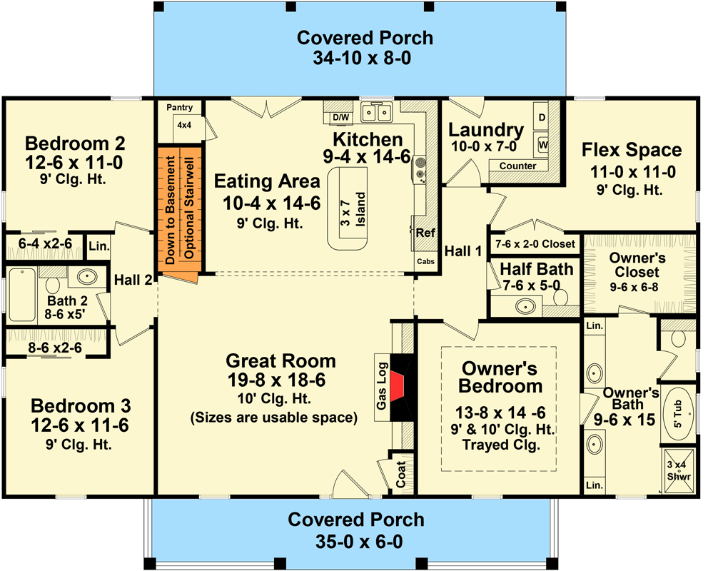 Plan 51164MM: Country Comfort With Two Porches - Floor Plan - Main Level - Country, Traditional