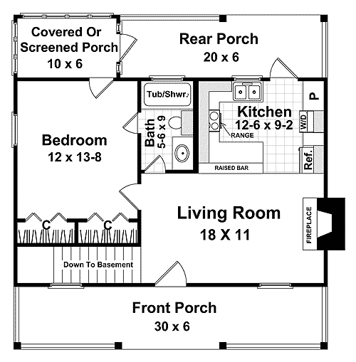Plan 5141MM: Down Home Style and Comfort - 600 Sq Ft - Floor Plan - Optional - Cabin, Cottage, Country, Traditional