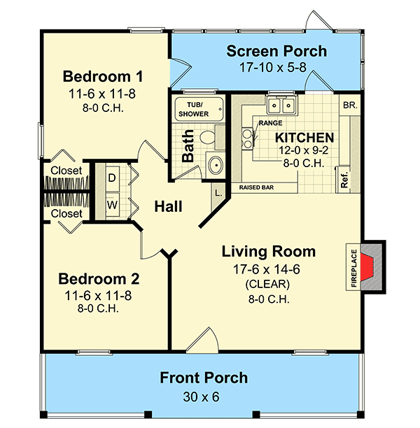 Plan 5153MM: Cozy Cottage Retreat - 800 Sq Ft - Floor Plan - Main Level - Cottage, Country, Vacation