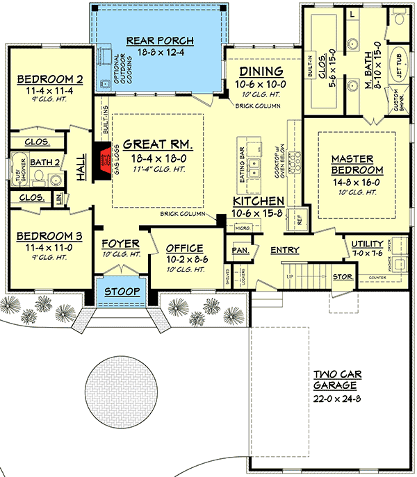 Plan 51705HZ: 3 Bed Acadian House Plan With Bonus Room - 1870 Sq Ft - Floor Plan - Main Level - Acadian, European, French Country, Louisiana-Style