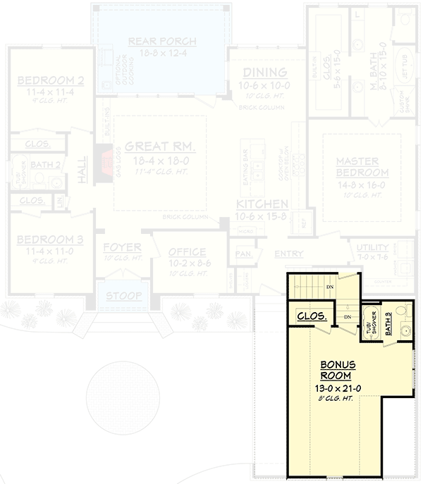 Plan 51705HZ: 3 Bed Acadian House Plan With Bonus Room - 1870 Sq Ft - Floor Plan - Bonus - Acadian, European, French Country, Louisiana-Style