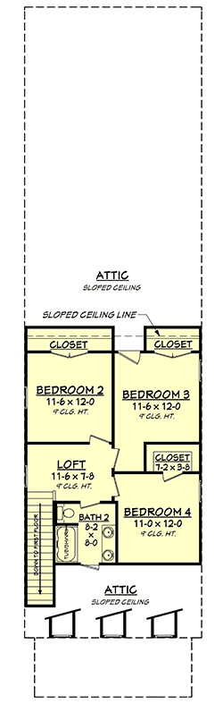Plan 51713HZ: Narrow Cottage with 3 Dormers - 2172 Sq Ft - Floor Plan - 2nd Floor - Cottage, Southern