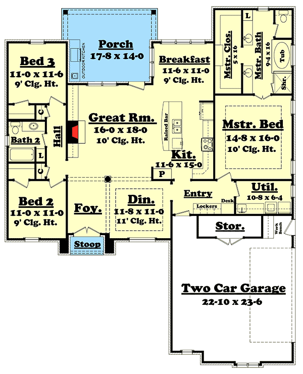 Plan 51714HZ: 3 Bed French Split House Plan - Floor Plan - Main Level - Acadian, European, French Country, Southern