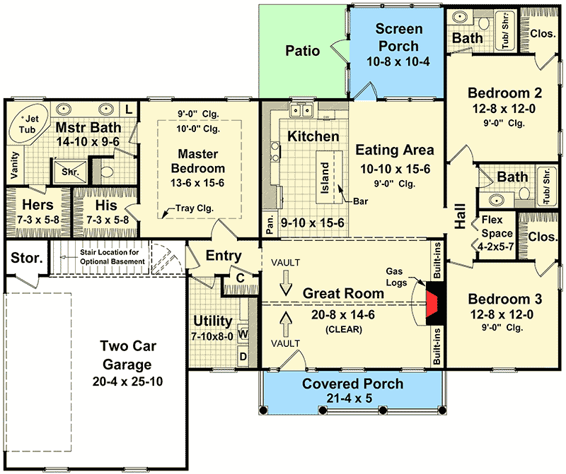 Plan 5184MM: Front Porch, Screen Porch and Patio - Floor Plan - Main Level - Country, Traditional