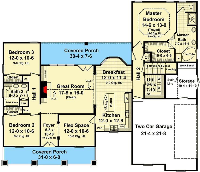 Plan 5188MM: Inviting Home Plan with Front and Rear Porches - Floor Plan - Main Level - Cottage, Country, Traditional