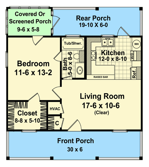 Plan 5194MM: Weekend Getaway - 600 Sq Ft - Floor Plan - Main Level - Cabin, Cottage, Country, Rustic