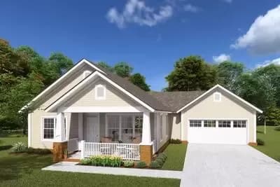 Two Bedroom Starter Home Plan with 2-Car Garage