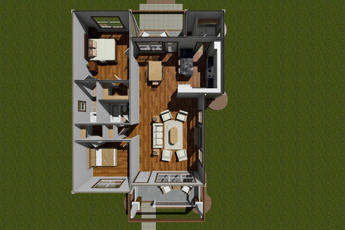 Plan 52209WM: Two Bedroom Starter Home Plan - 1147 Sq Ft - Image #7 - Cottage, Country