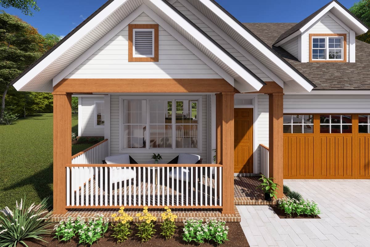 Plan 52214WM: 3-Bed Country Cottage House Plan for Narrow Lot - 1570 Sq Ft - Image #6 - Cottage, Country, Farmhouse, Ranch, Traditional