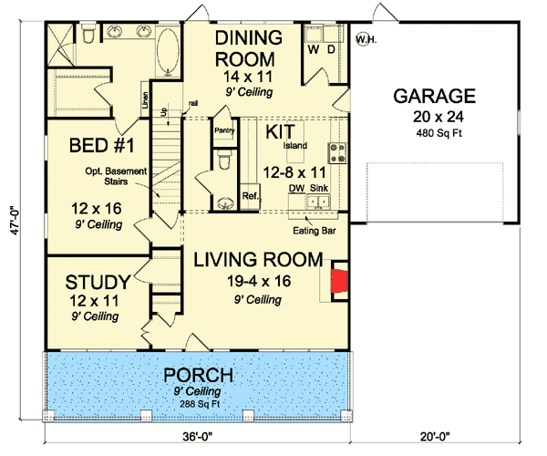 Plan 52222WM: Cozy Cottage With Removable Garage - Floor Plan - Main Level - Country, Craftsman