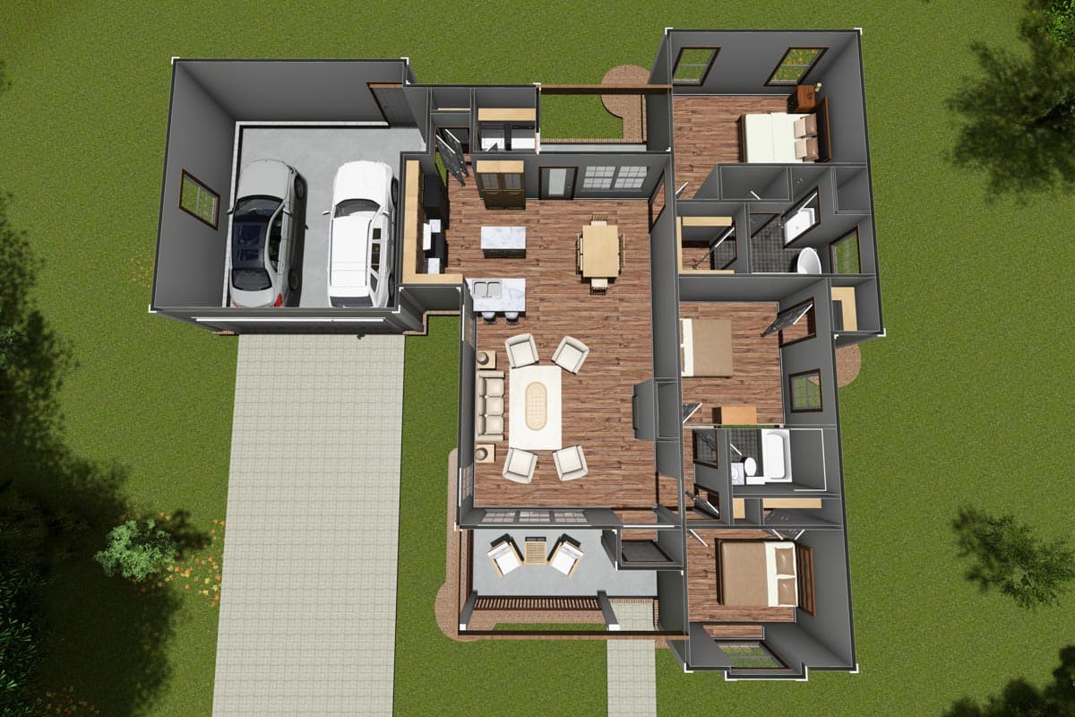 Plan 52226WM: Tidy 3 Bedroom Bungalow House Plan with 2-Car Garage - 1426 Sq Ft - Image #9 - Cottage, Country