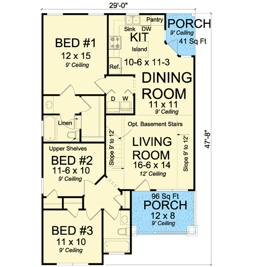 Plan 52228WM: Cozy Cottage with Two Bedrooms - 1163 Sq Ft - Floor Plan - Main Level - Cottage, Country