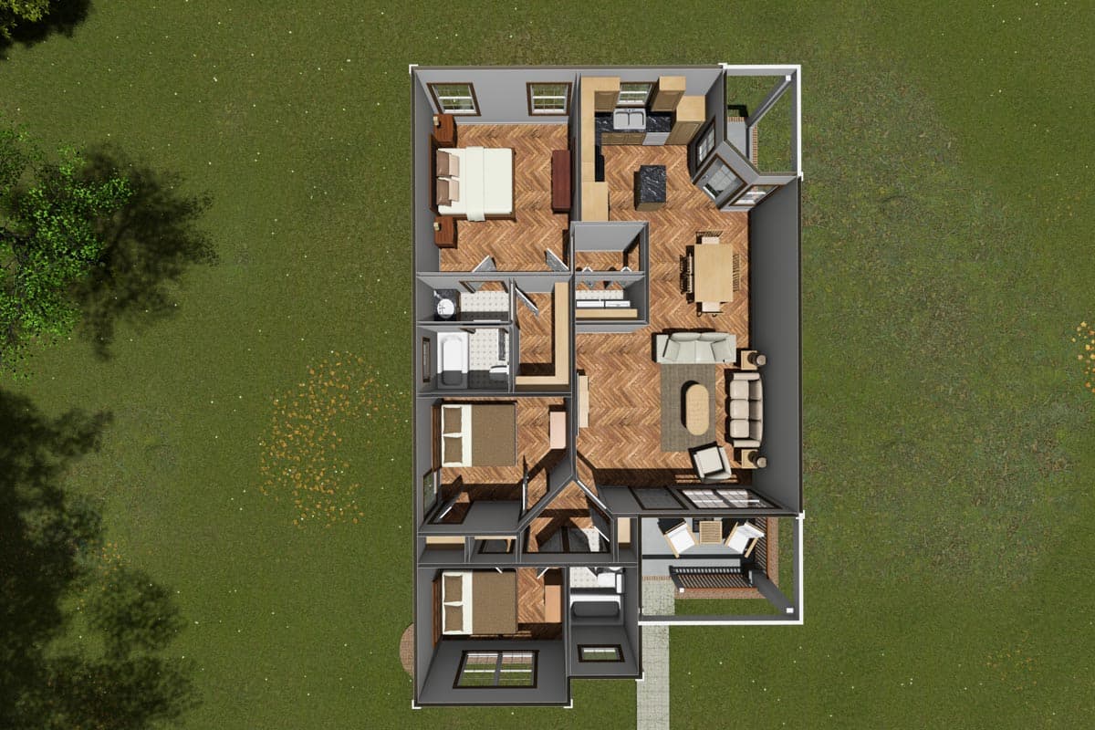Plan 52228WM: Cozy Cottage with Two Bedrooms - 1163 Sq Ft - Image #7 - Cottage, Country