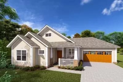 3 Bedroom Cozy Cottage House Plan Under 1400 Square Feet with 2-Car Garage