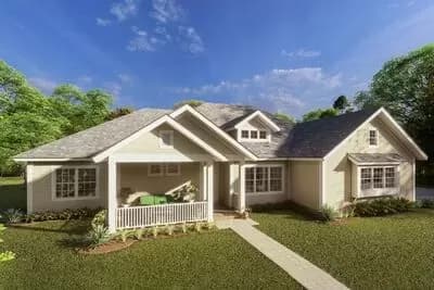 One-Story Country House Plan with 4 Bedrooms and 2 Porches - 2193 Sq Ft