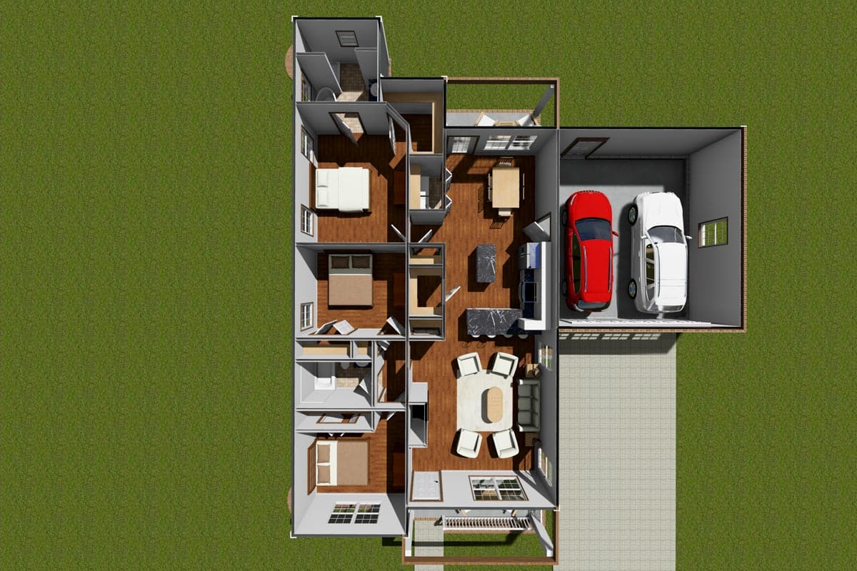 Plan 52251WM: 3 Bed Narrow Lot Cottage with Garage - 1397 Sq Ft - Image #8 - Cottage, Country