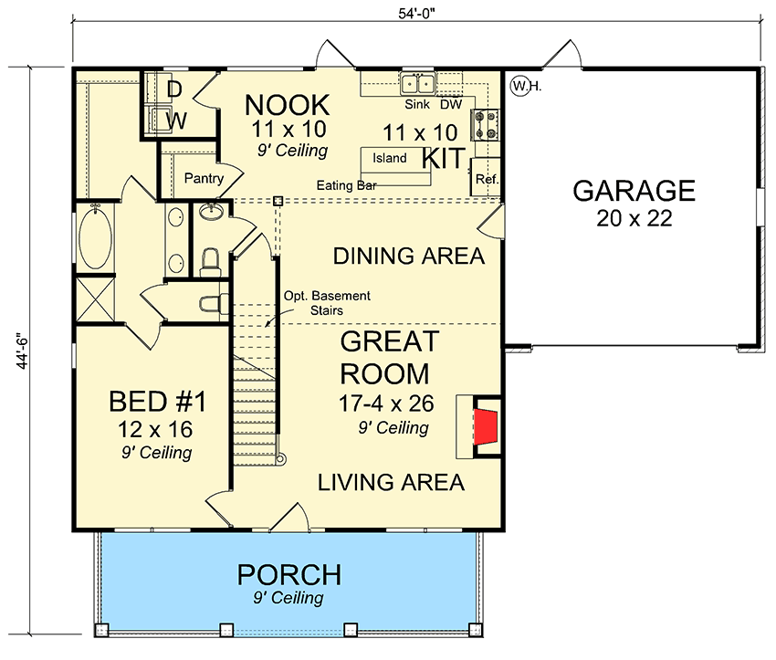 Plan 52252WM: 3 Bed Bungalow with Attached 2-Car Garage - 1717 Sq Ft - Floor Plan - Main Level - Bungalow, Cottage, Country