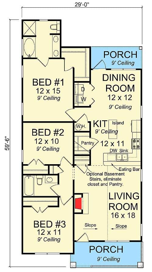 Plan 52253WM: 3 Bed Cottage with Options - 1397 Sq Ft - Floor Plan - Main Level - Cottage, Country
