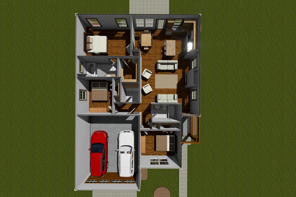 Plan 52258WM: Three Bedroom Cottage House Plan - 1288 Sq Ft - Image #8 - Cape Cod, Cottage