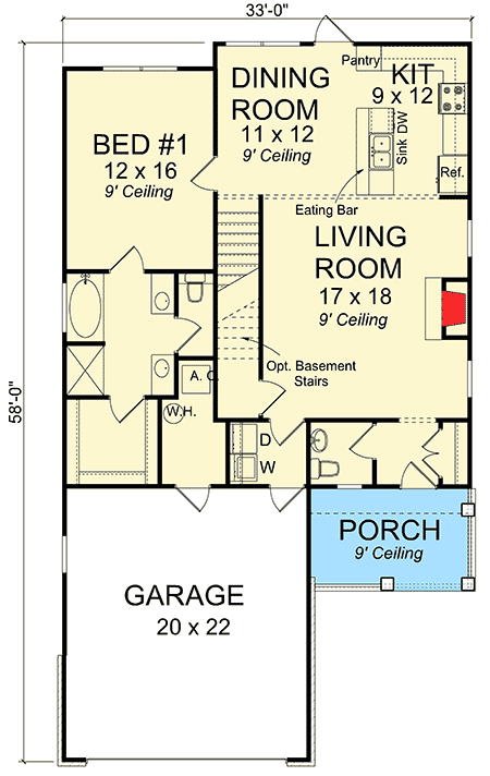 Plan 52259WM: Optional Game Room or Fourth Bedroom - Floor Plan - Main Level - Traditional