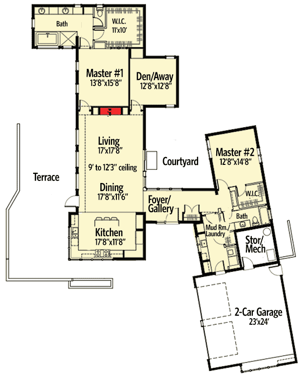 Plan 54201HU: Modern Living with Passive Solar Features - Floor Plan - Main Level - Contemporary, Mid Century Modern, Modern, Mountain, Ranch