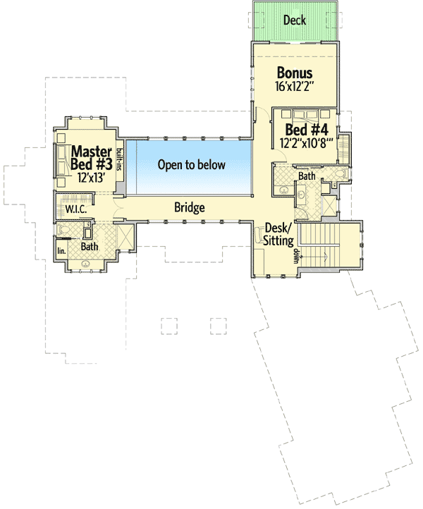Plan 54204HU: Mountain Luxury With Bridge Balcony - Floor Plan - 2nd Floor - Craftsman, Mountain, Northwest, Rustic