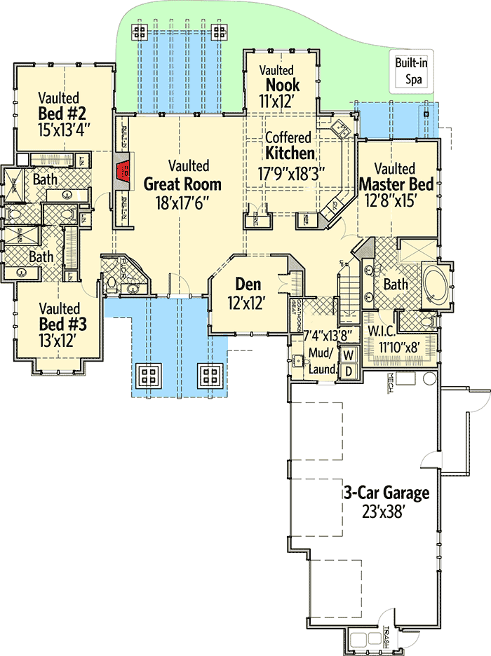 Plan 54210HU: 4 Bed Mountain Craftsman Beauty - Floor Plan - Main Level - Craftsman, Mountain, Rustic, Vacation