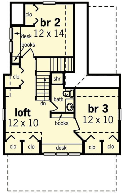 Plan 55093BR: Compact 3-Bed Cabin Under 1400 Square Feet - Floor Plan - 2nd Floor - Cabin, Cottage, Country, Rustic, Vacation