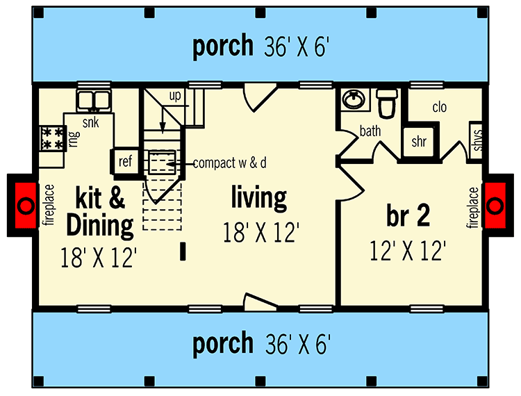Plan 55109BR: Compact Cottage - Floor Plan - Main Level - Cottage, Vacation