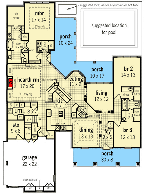 Plan 55136BR: Energy Efficient Craftsman Charmer - Floor Plan - Main Level - Country, Craftsman, Farmhouse