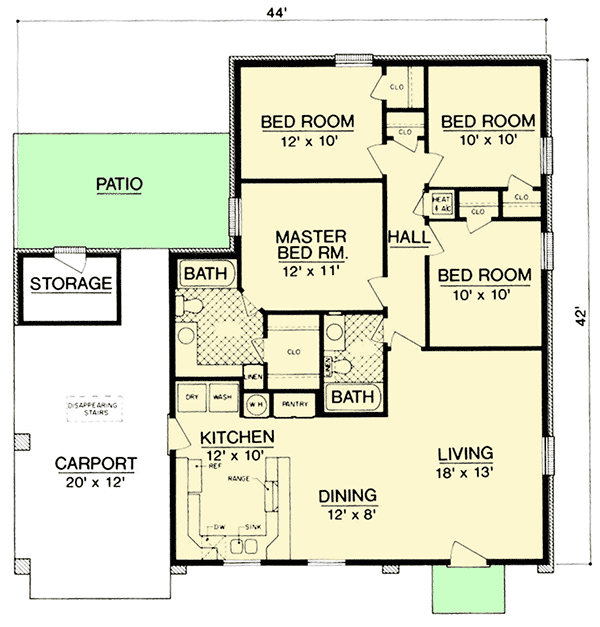 Plan 55159BR: Affordable Energy Efficient 4 Bed Home Plan - Floor Plan - Main Level - Southern