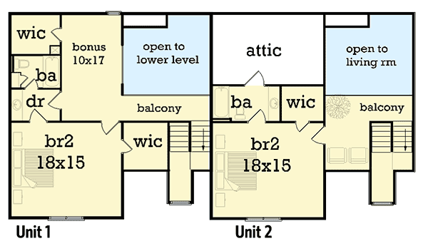 Plan 55168BR: 4-Plex with 2 Different Units - Floor Plan - 2nd Floor