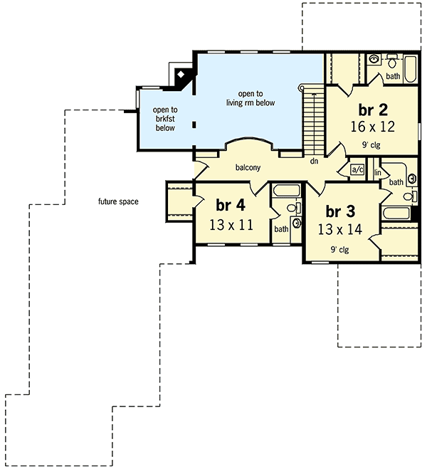 Plan 55169BR: 4 Bed Brick Home with Media Room - Floor Plan - 2nd Floor - European, Traditional