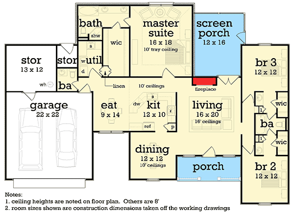 Plan 55179BR: 3 Bed Step-Saving House Plan - Floor Plan - Main Level - French Country, Southern