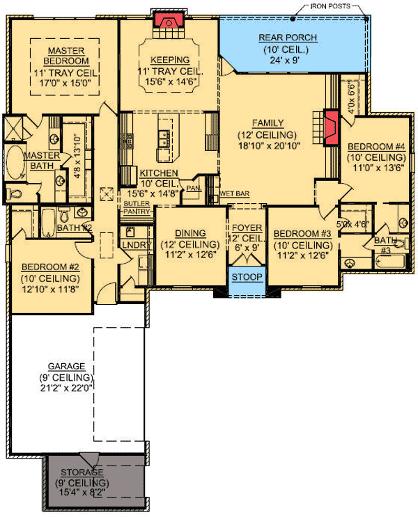 Plan 56302SM: Louisiana Inspired French Country Home Plan - Floor Plan - Main Level - Acadian, French Country, Louisiana-Style, Southern