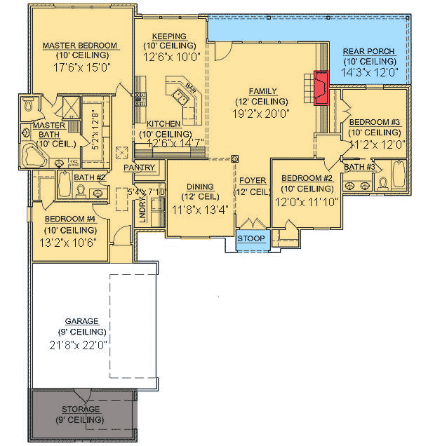 Plan 56308SM: Split-Bedroom Layout - Floor Plan - Main Level - Acadian, European, French Country, Louisiana-Style, Southern