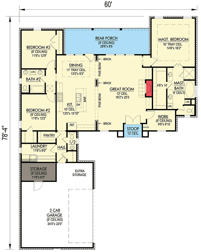 Plan 56321SM: European Style - Floor Plan - Main Level - Acadian, European, French Country, Louisiana-Style, Southern