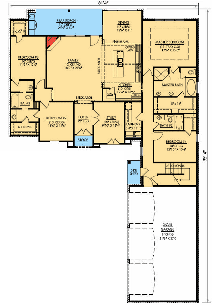 Plan 56331SM: Everything on One Level - 2640 Sq Ft - Floor Plan - Main Level - Acadian, European, French Country, Louisiana-Style