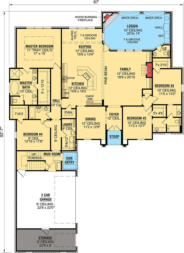 Plan 56334SM: French Country Home Plan with Extras - Floor Plan - Main Level - Acadian, European, French Country, Louisiana-Style, Southern