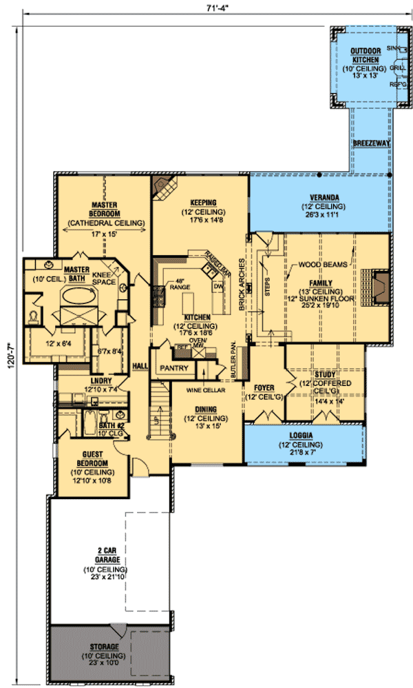 Plan 56335SM: Sunken Family Room - Floor Plan - Main Level - Acadian, European, French Country, Louisiana-Style, Southern