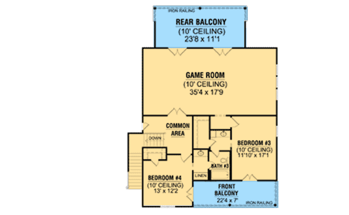 Plan 56335SM: Sunken Family Room - Floor Plan - 2nd Floor - Acadian, European, French Country, Louisiana-Style, Southern