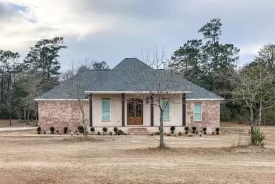 Split Bedroom Brick-and-stucco House Plan with a Home Office or Fourth Bedroom