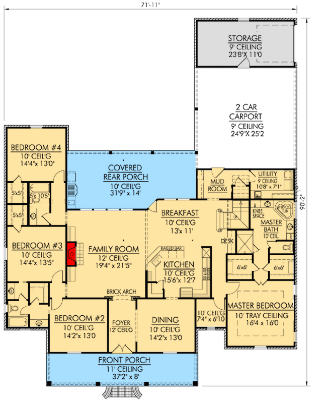 Plan 56347SM: Spacious Southern Home Plan - 3022 Sq Ft - Floor Plan - Main Level - Acadian, European, French Country, Louisiana-Style, Southern