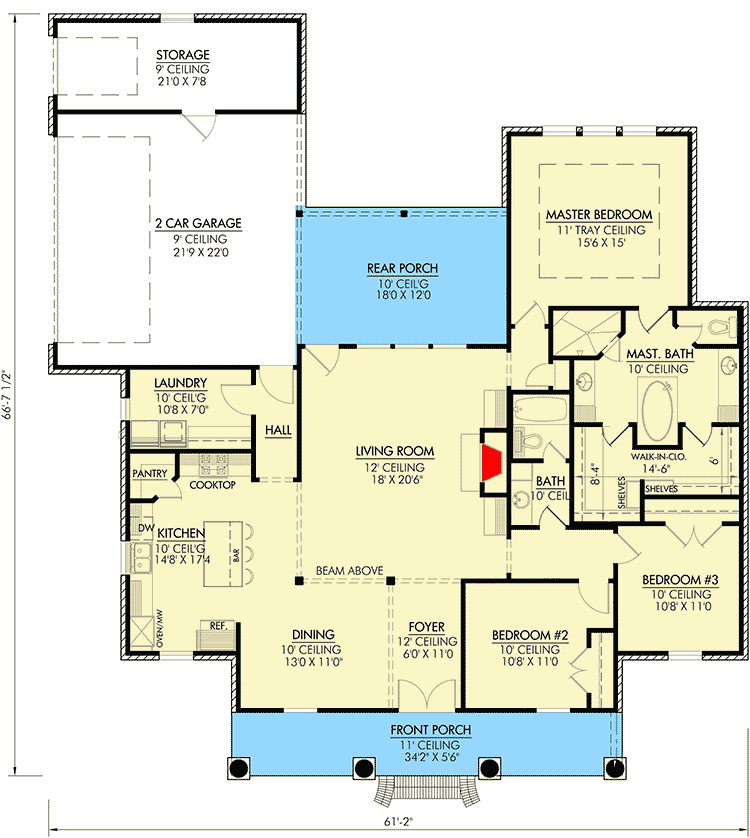Plan 56349SM: Southern Home Plan with Open Layout - Floor Plan - Main Level - Acadian, European, French Country, Louisiana-Style, Southern
